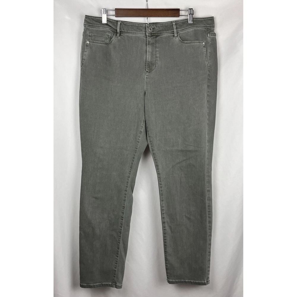 J. Jill Denim Authentic Fit Slim Ankle Jeans 14 Sage Green Stretch Soft Grunge